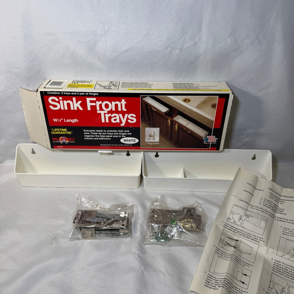 Rev-A-Shelf 11" Inch White Sink Front Tip Out Tray Kit 13 with Hinges NEW